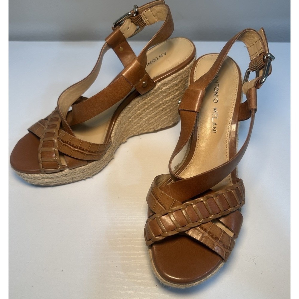 Antonio Melani Wedges Sandals Size 6 1/2M Chocolate Brown Ankle Strap Y2K